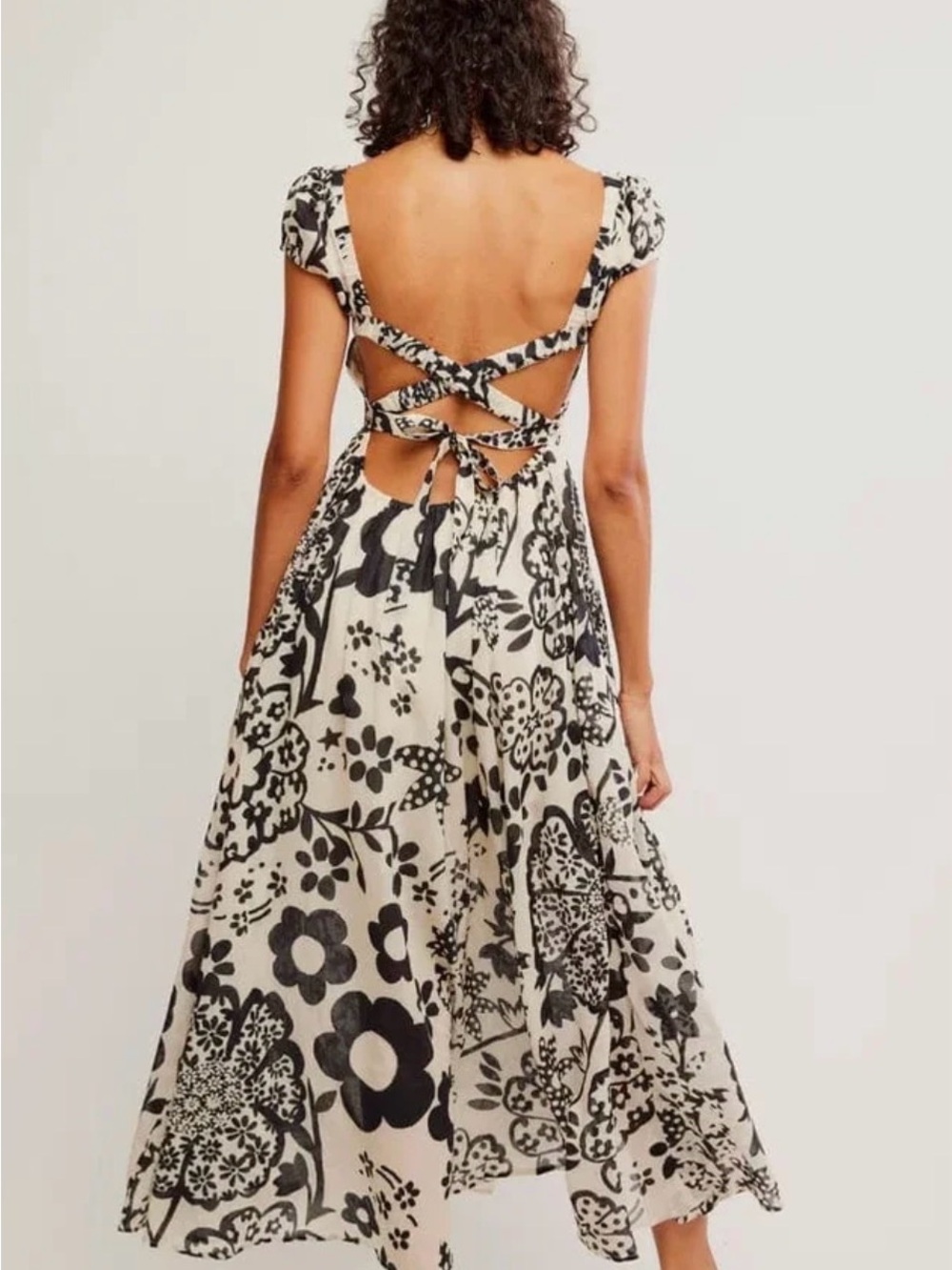 Free People Black & White Floral Off-Shoulder Maxi Dress - Picture 3 of 13